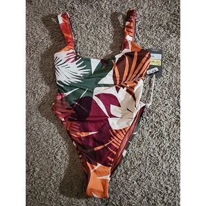 NWT~ Vitamin A Sz S one pc Swimsuit Full Coverage Multicolor Palm High Leg $50